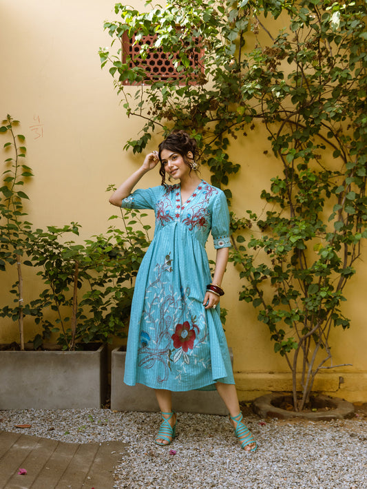 Aqua Flora Embroidered Maxi Dress