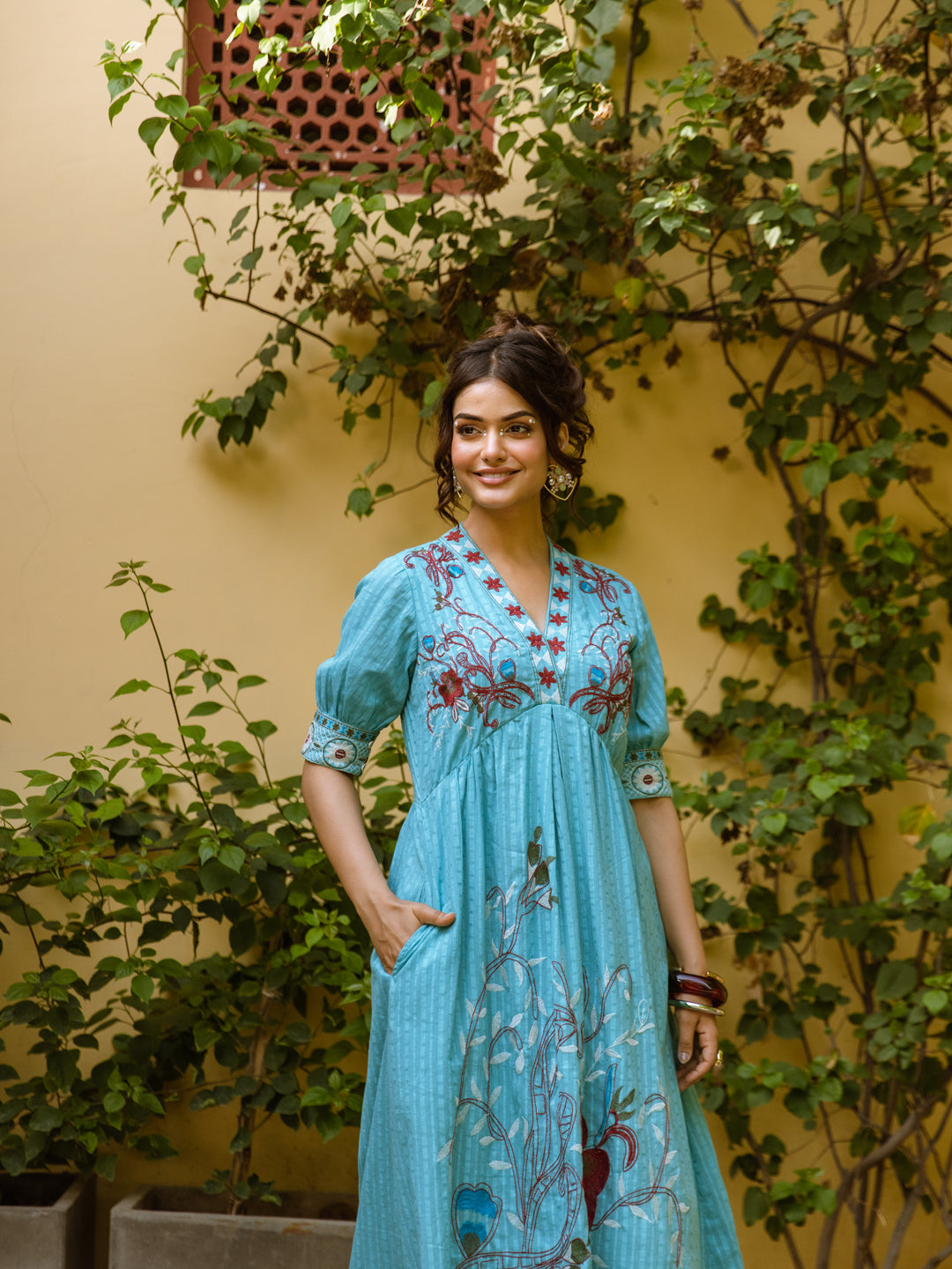 Aqua Flora Embroidered Maxi Dress