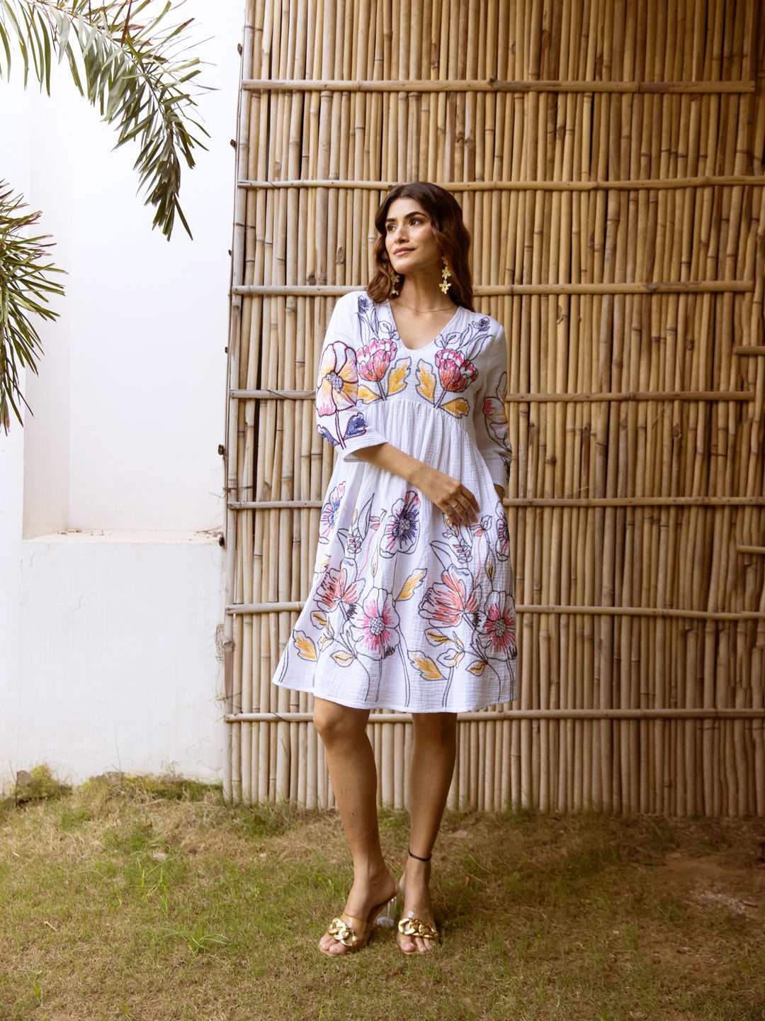 Serenade of Blooms Embroidered Cotton Dress