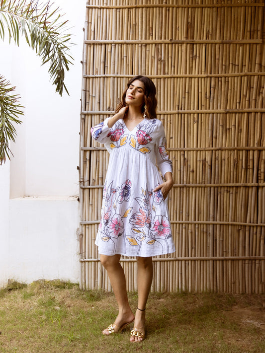 Serenade of Blooms Embroidered Cotton Dress