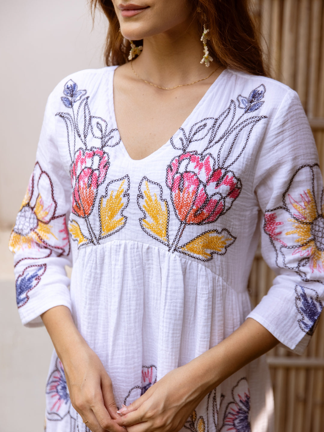 Serenade of Blooms Embroidered Cotton Dress