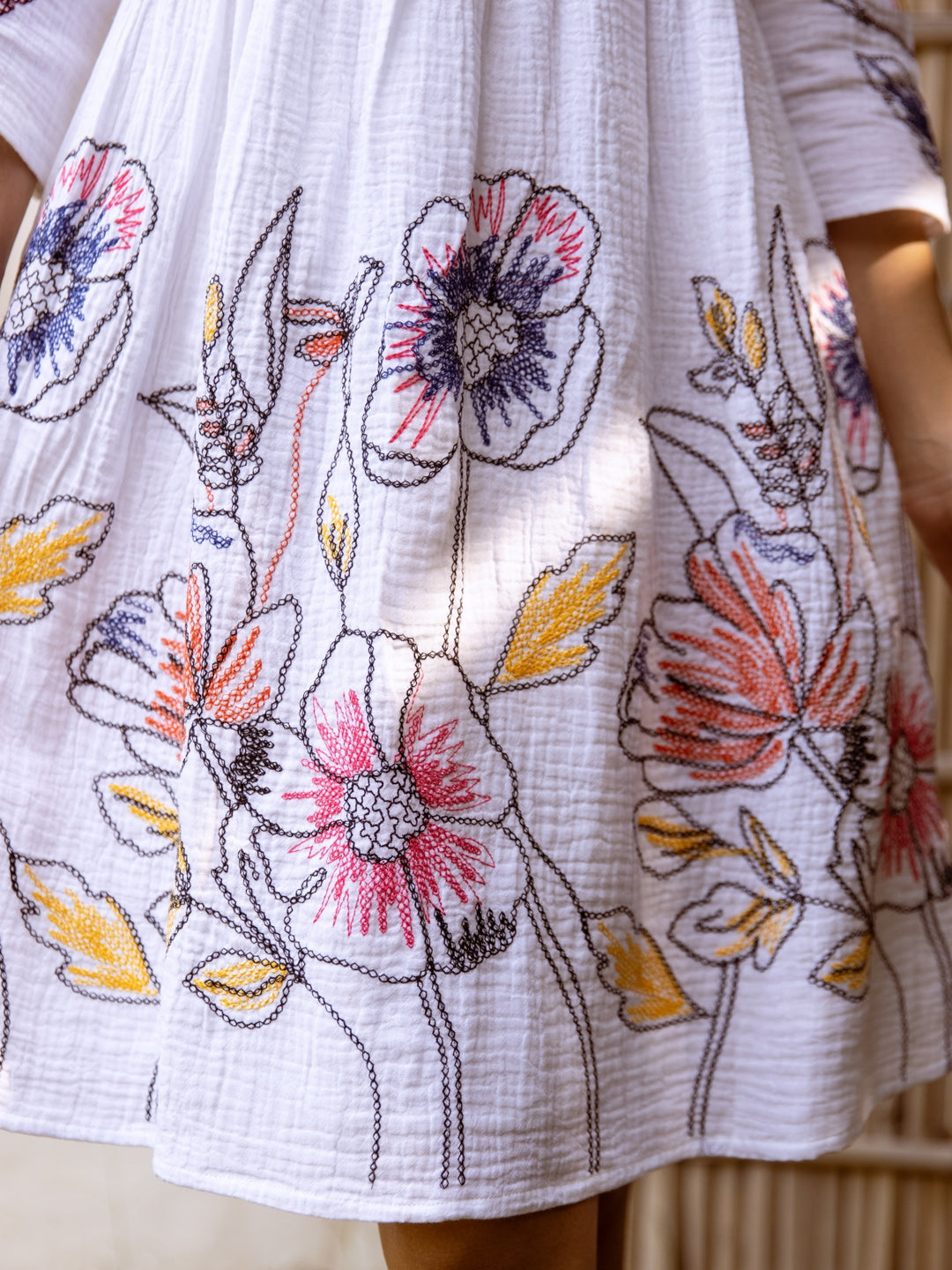 Serenade of Blooms Embroidered Cotton Dress