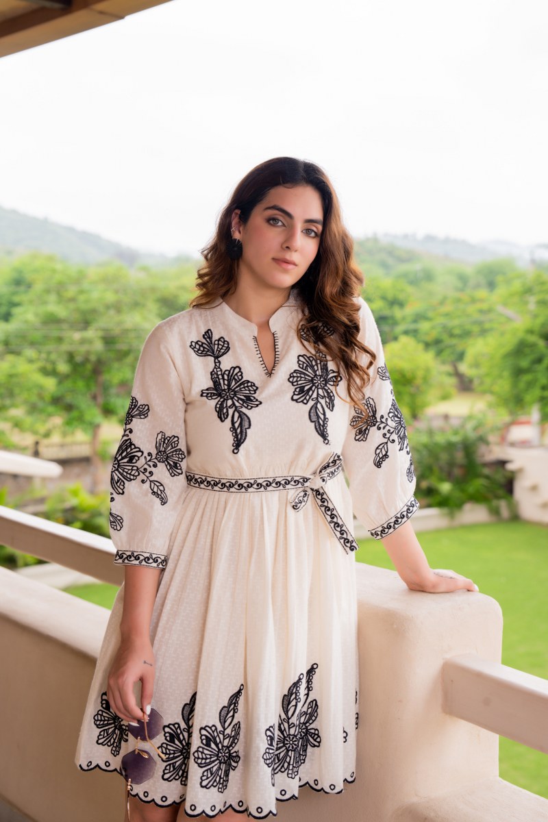 Noir Flora Symphony Cotton Embroidered Dress