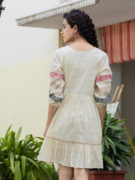 Ethereal Garden Breeze Pure Cotton Floral Charm Dress निवारा (NIVARA)