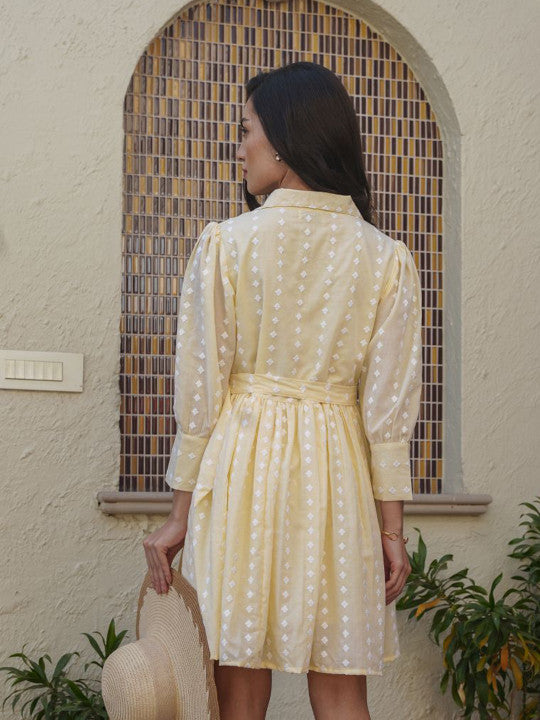 Marigold Whisper Cotton Embroidered Short Dress