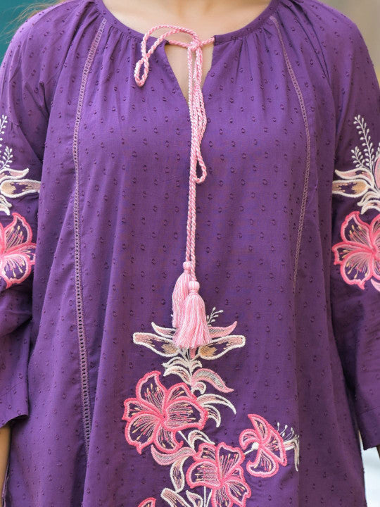 Amethyst Grace Cotton Embroidered Dress