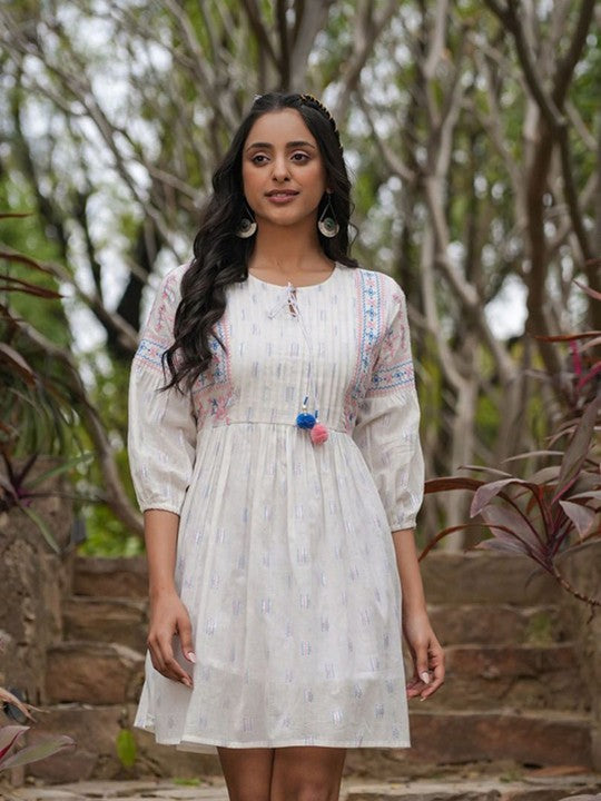 Ethereal Embroidery Cotton Delight Short Dress निवारा (NIVARA)