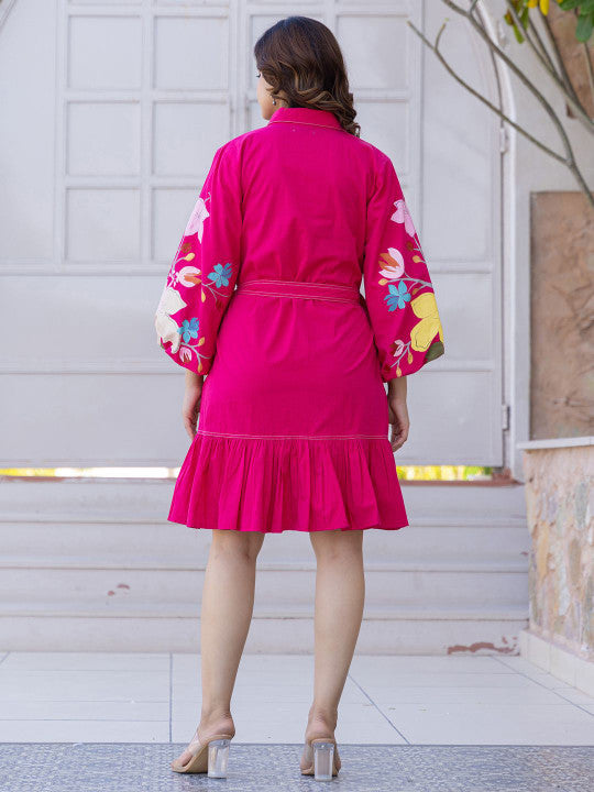 Fuchsia Charm Embroidered Short Dress
