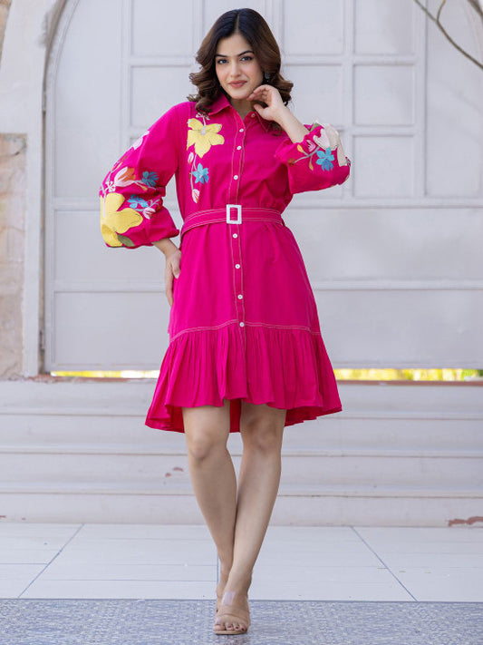 Fuchsia Charm Embroidered Short Dress