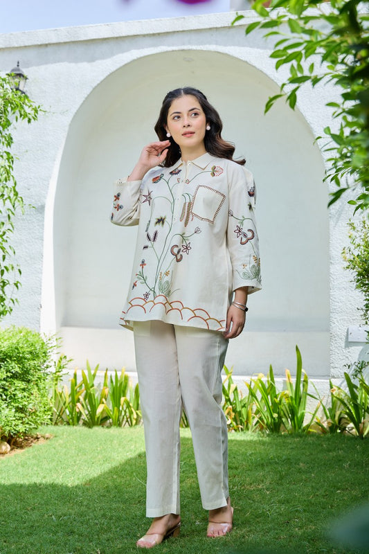 Ecru Whimsy Statement Cotton Co-ord Set
