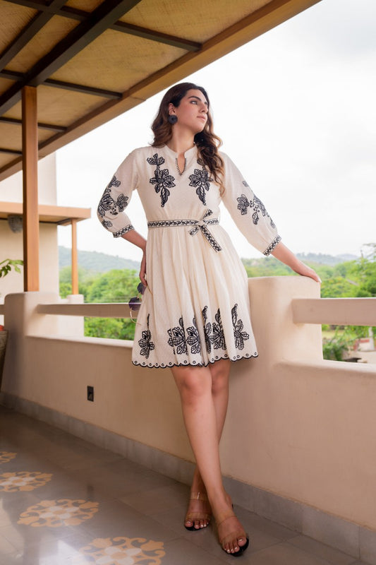 Noir Flora Symphony Cotton Embroidered Dress