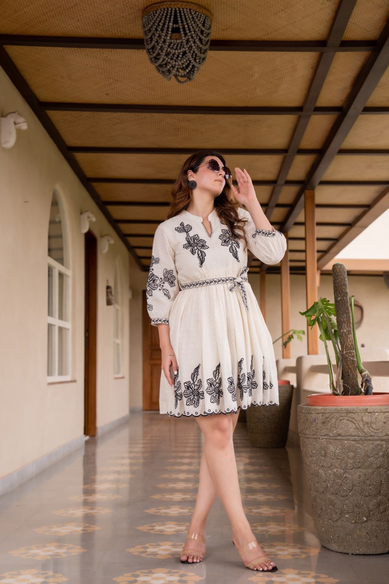 Noir Flora Symphony Cotton Embroidered Dress