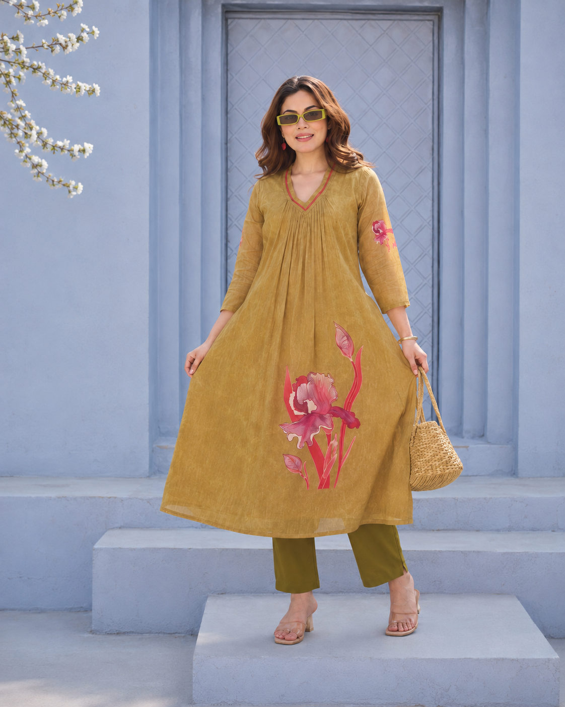 Olive Iris Cotton Co-Ord Set