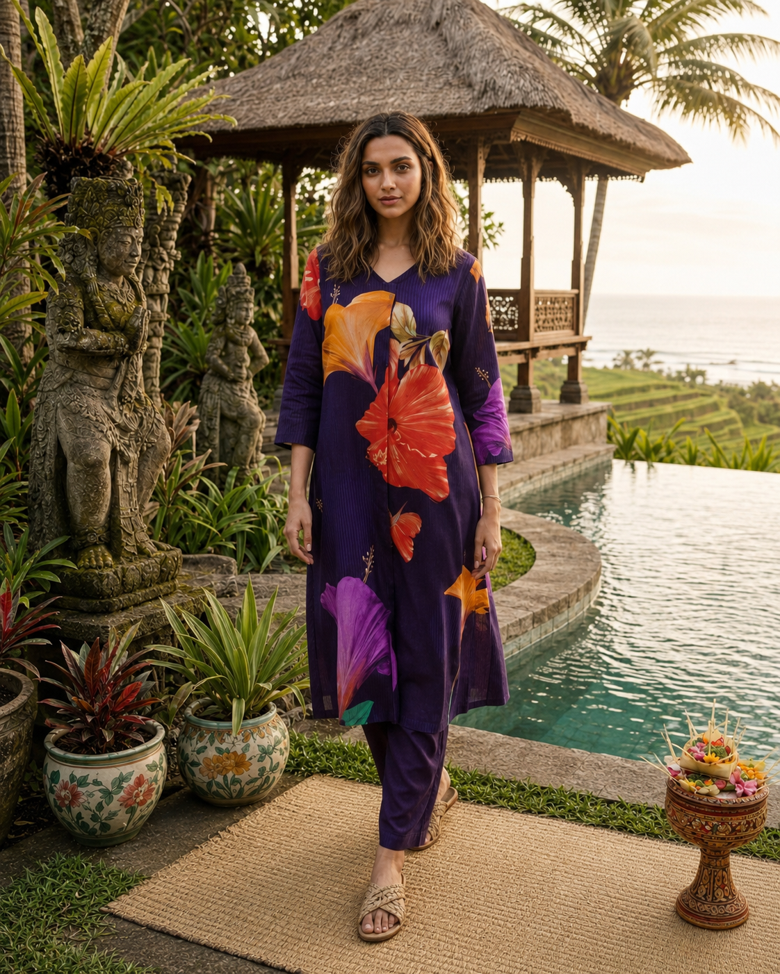 Royal Hibiscus Cotton Co-Ord Set