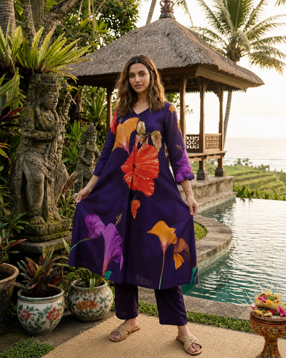 Royal Hibiscus Cotton Co-Ord Set