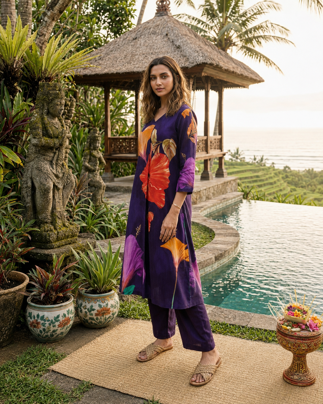 Royal Hibiscus Cotton Co-Ord Set