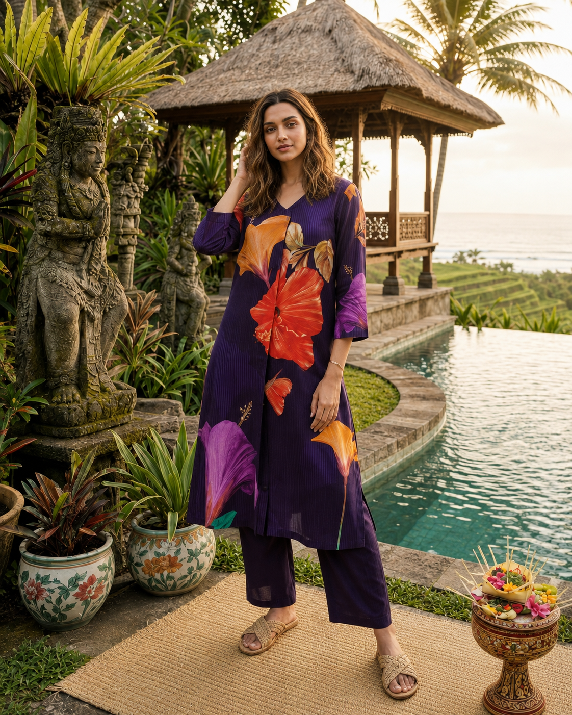Royal Hibiscus Cotton Co-Ord Set