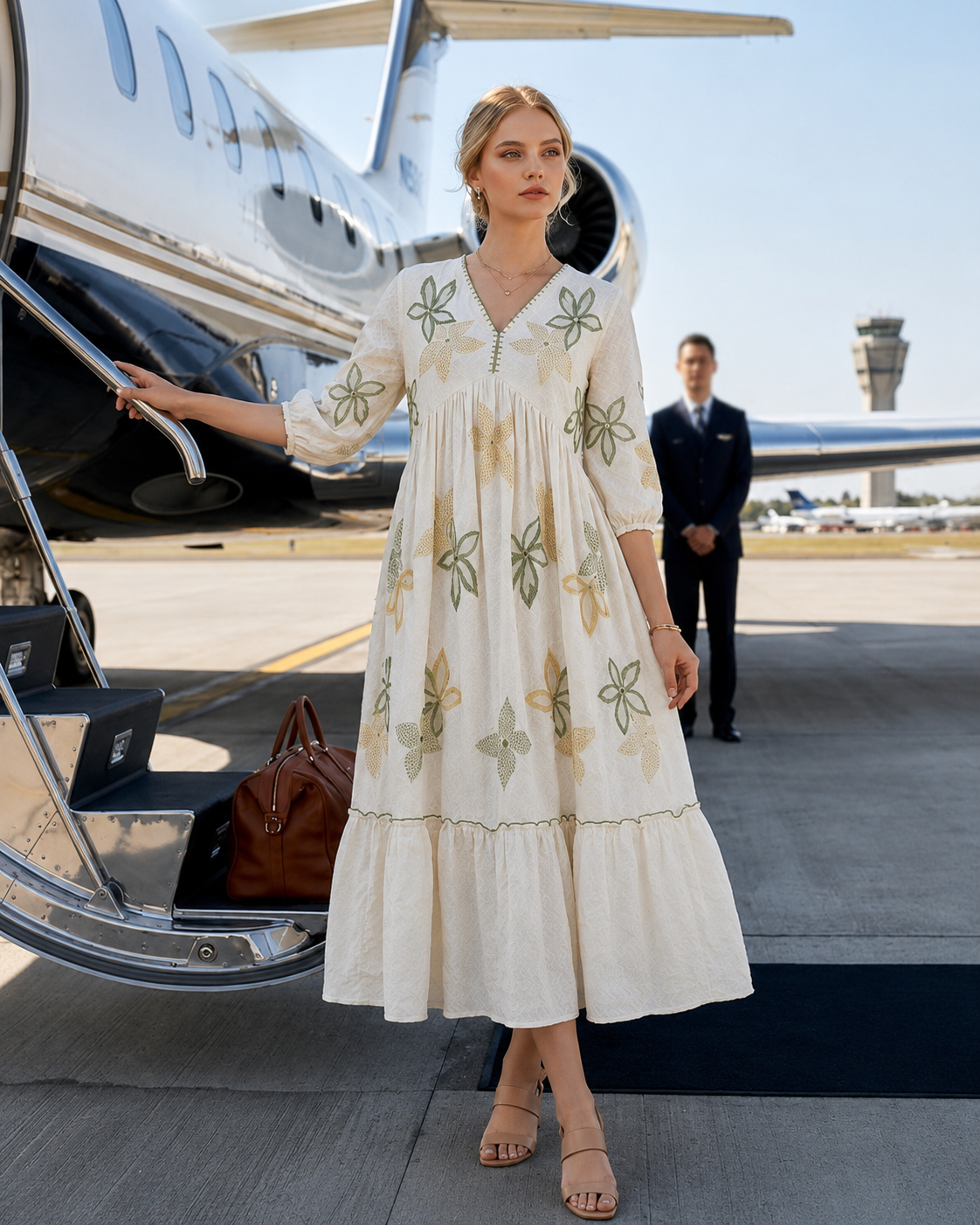Ivory Meadow Embroidered Cotton Dress