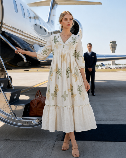 Ivory Meadow Embroidered Cotton Dress