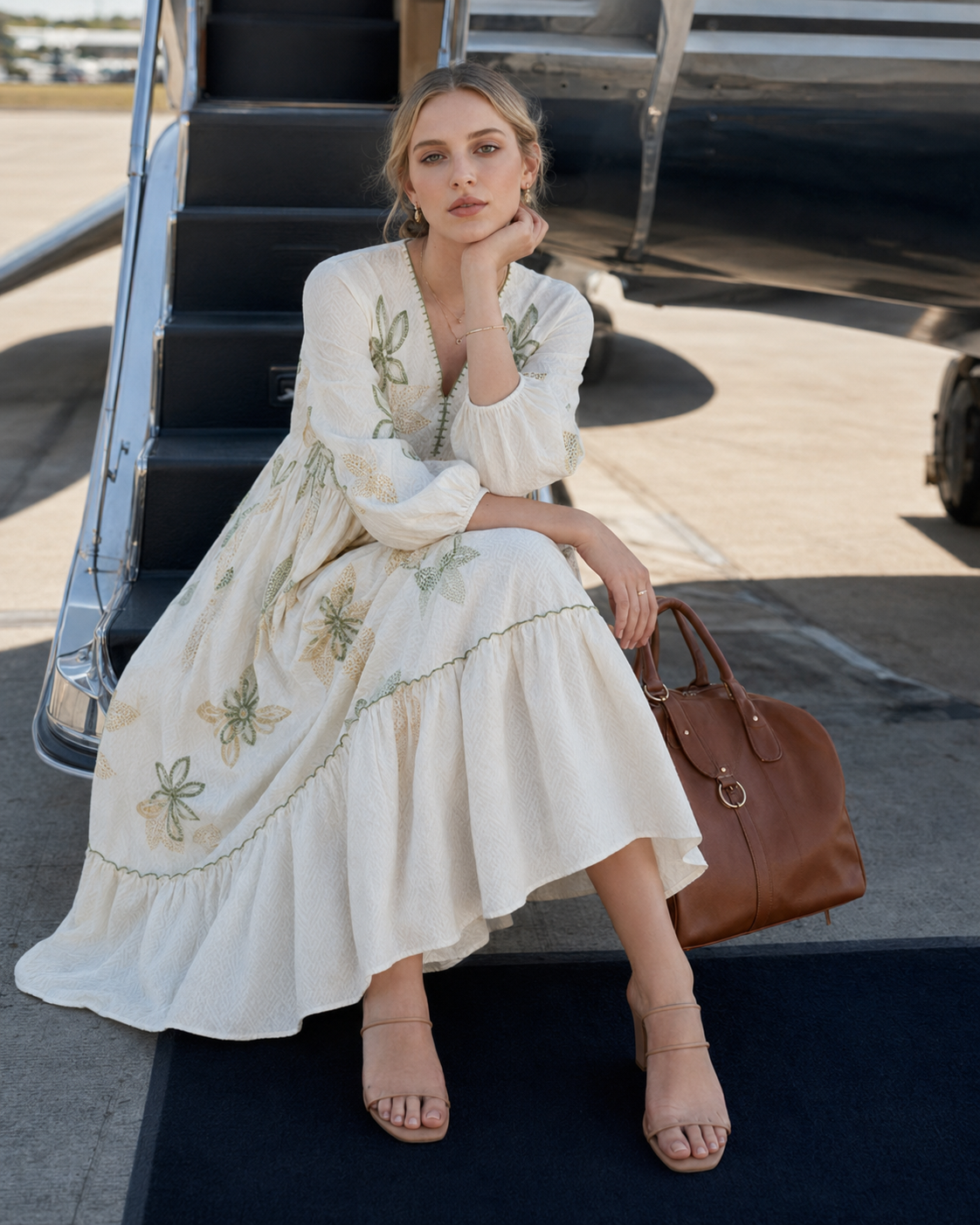 Ivory Meadow Embroidered Cotton Dress