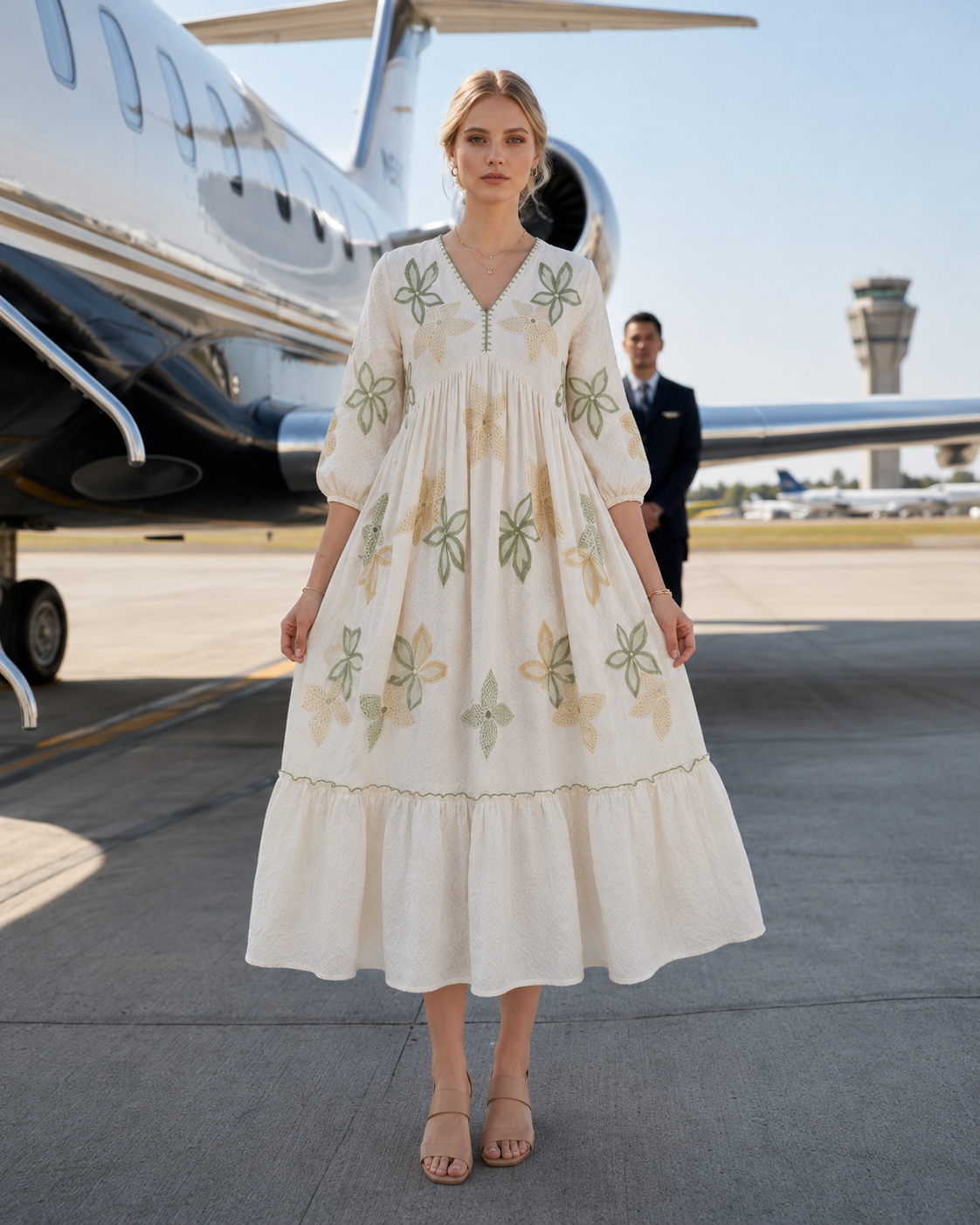 Ivory Meadow Embroidered Cotton Dress