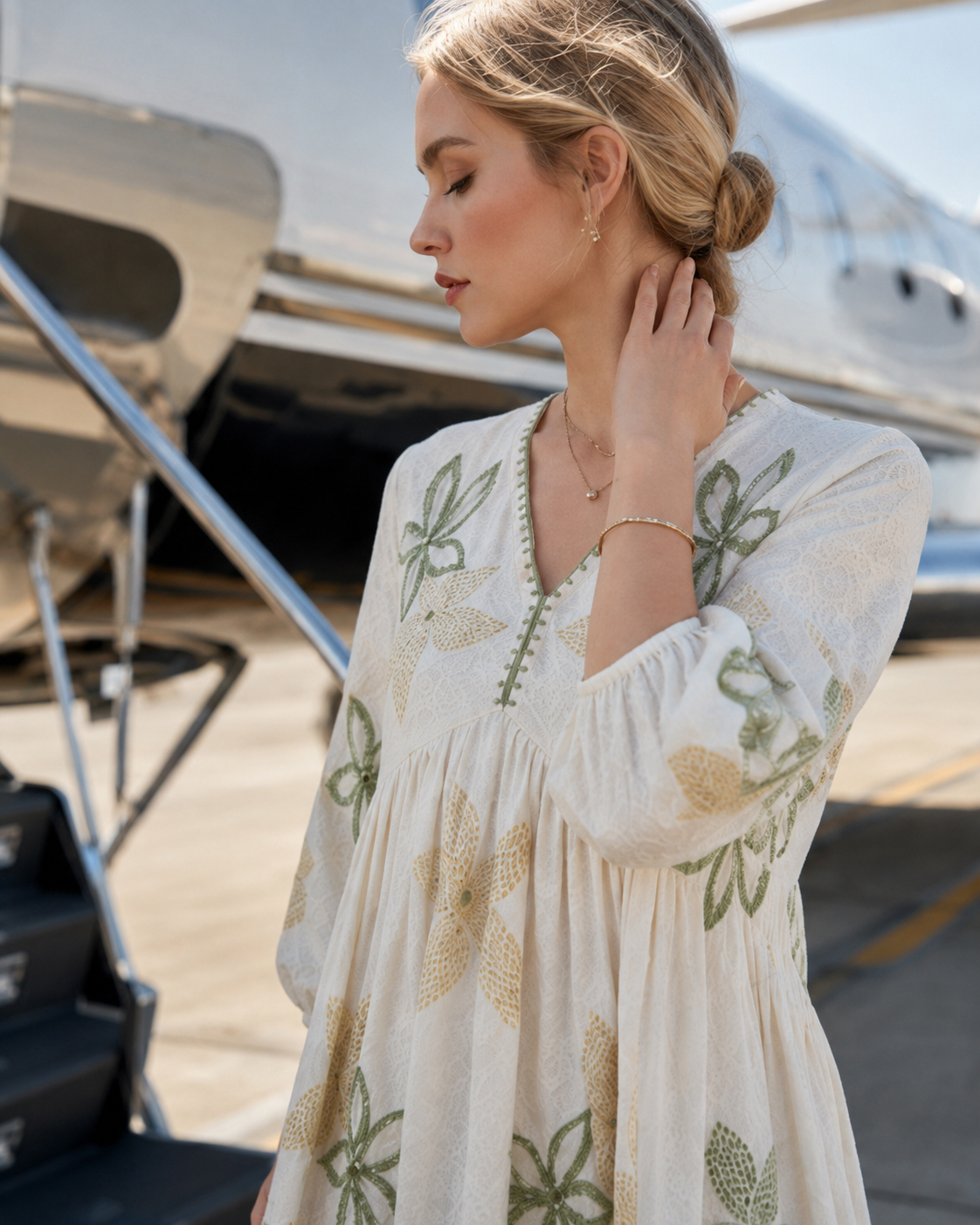 Ivory Meadow Embroidered Cotton Dress