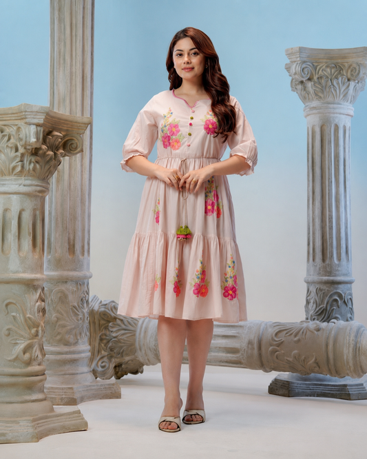 Blush Garden Embroidered Cotton Dress