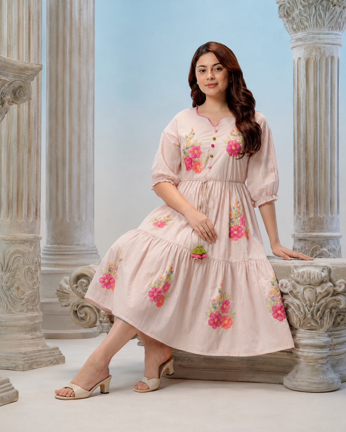 Blush Garden Embroidered Cotton Dress