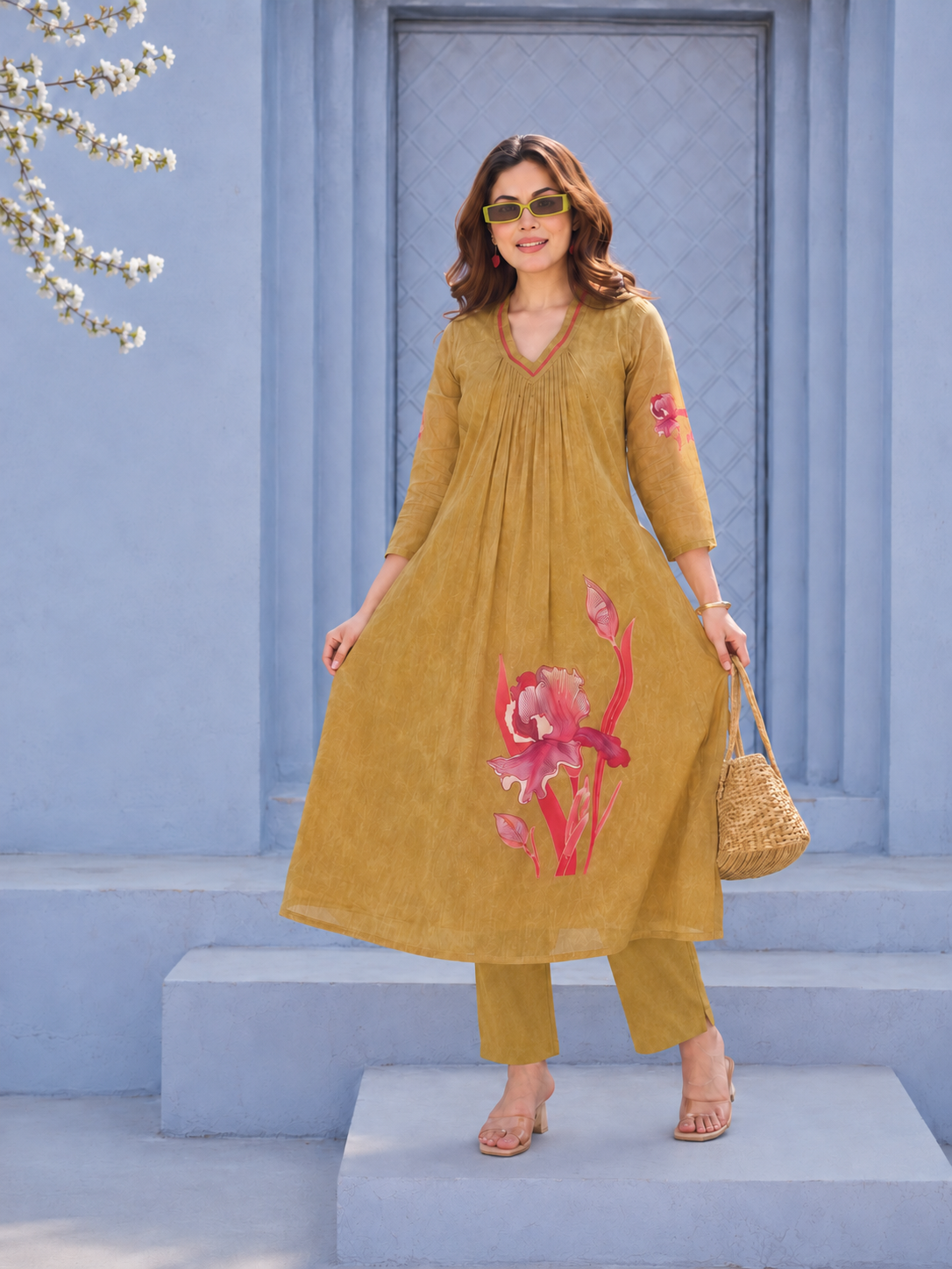 Olive Iris Cotton Co-Ord Set