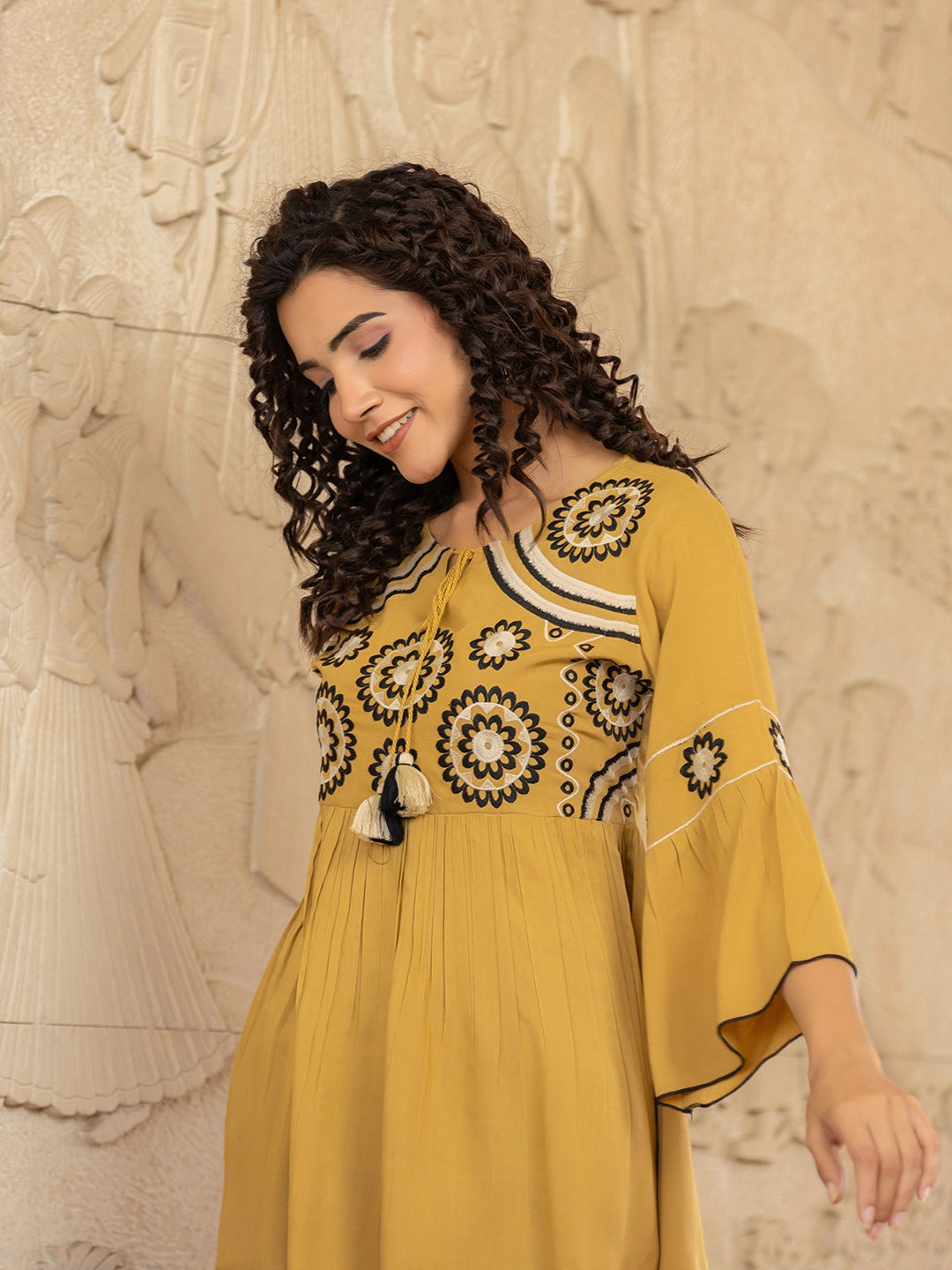 Sunset Embroidery Elegance Rayon Top निवारा (NIVARA)