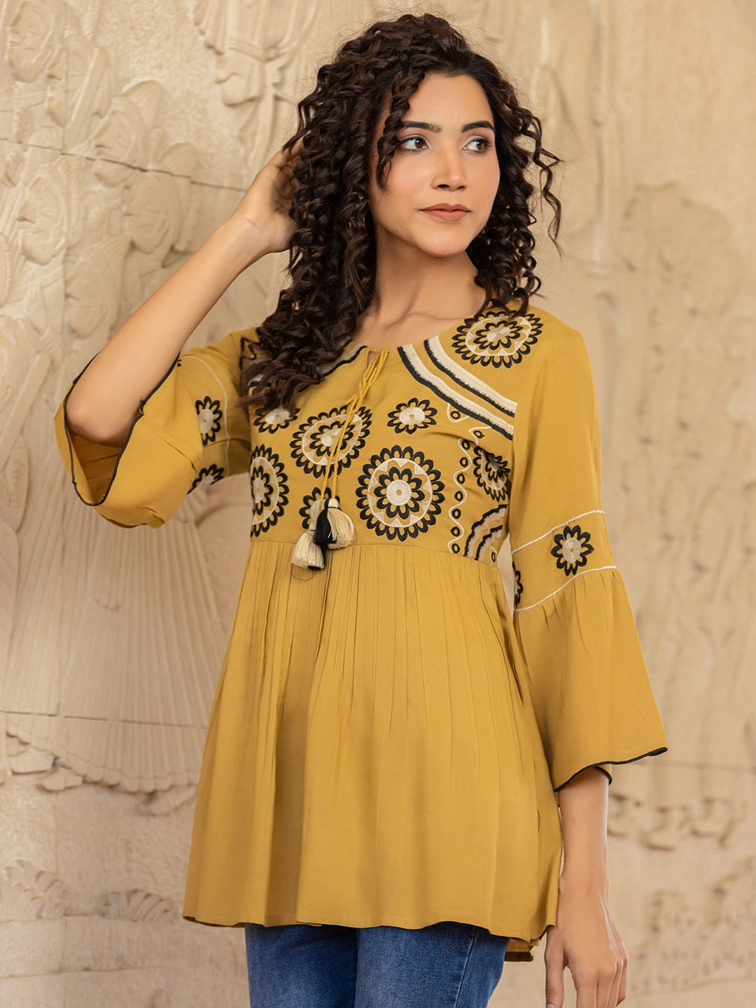 Sunset Embroidery Elegance Rayon Top निवारा (NIVARA)