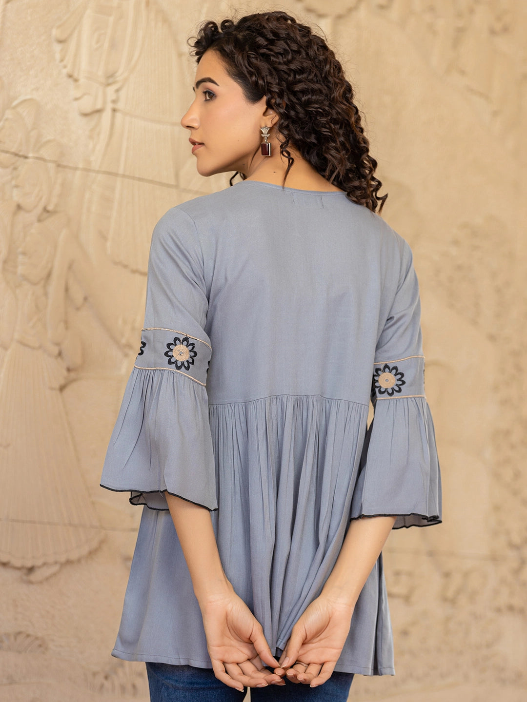 Gray Silver Serenity: Grey Rayon Top निवारा (NIVARA)