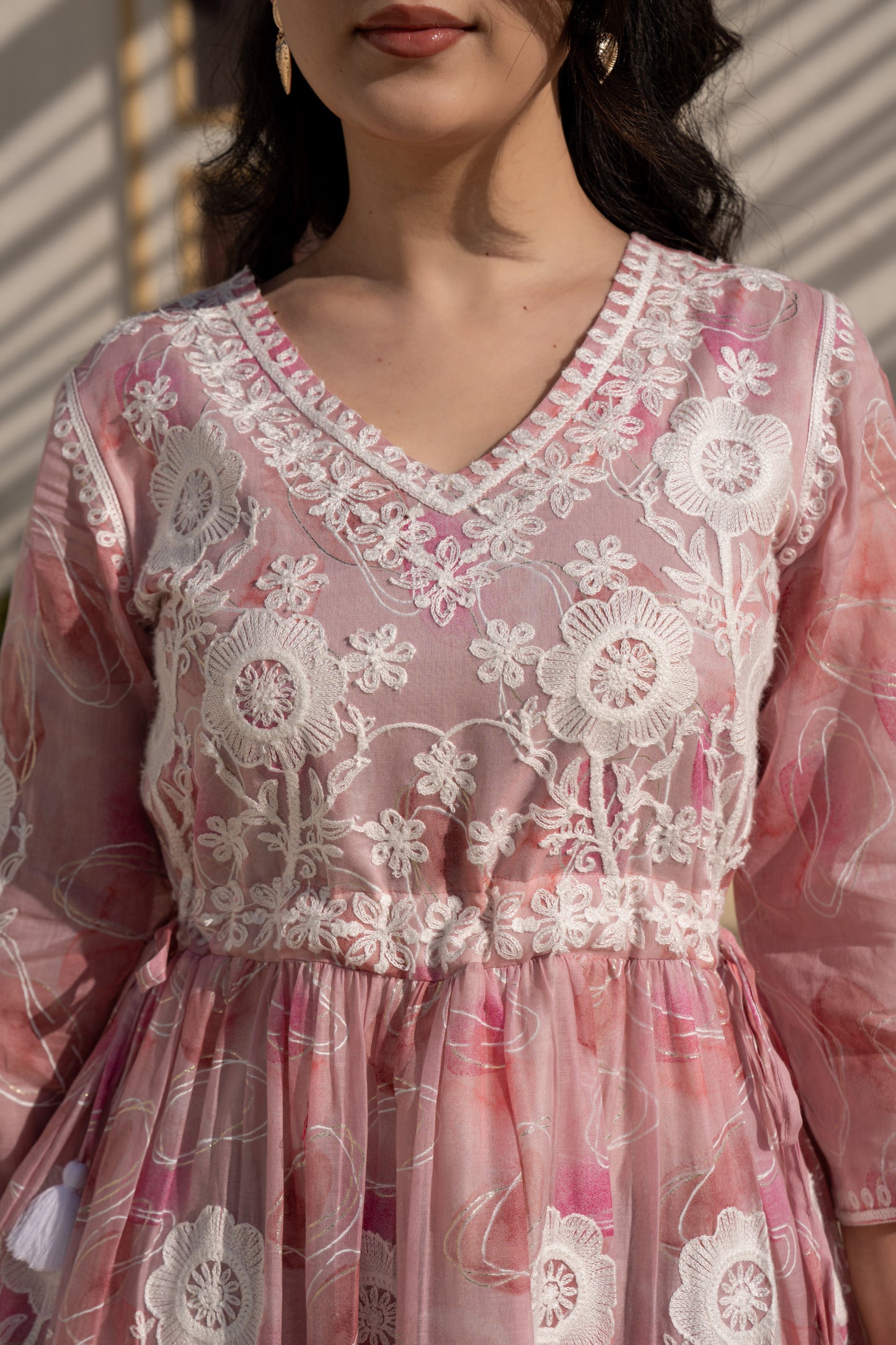 Rose Blush Embroidered Pure Cotton Short Dress