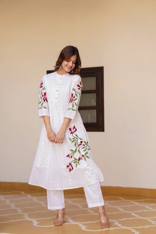 White Blossom Eden Thread Cotton Embroidered Co-ord Set