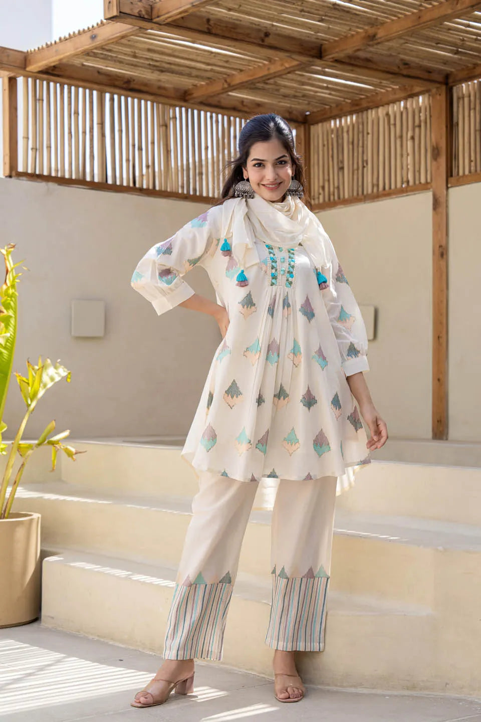 Aurora Majestic Ensemble: Embroidered Cotton Co-Ord Set निवारा (NIVARA)