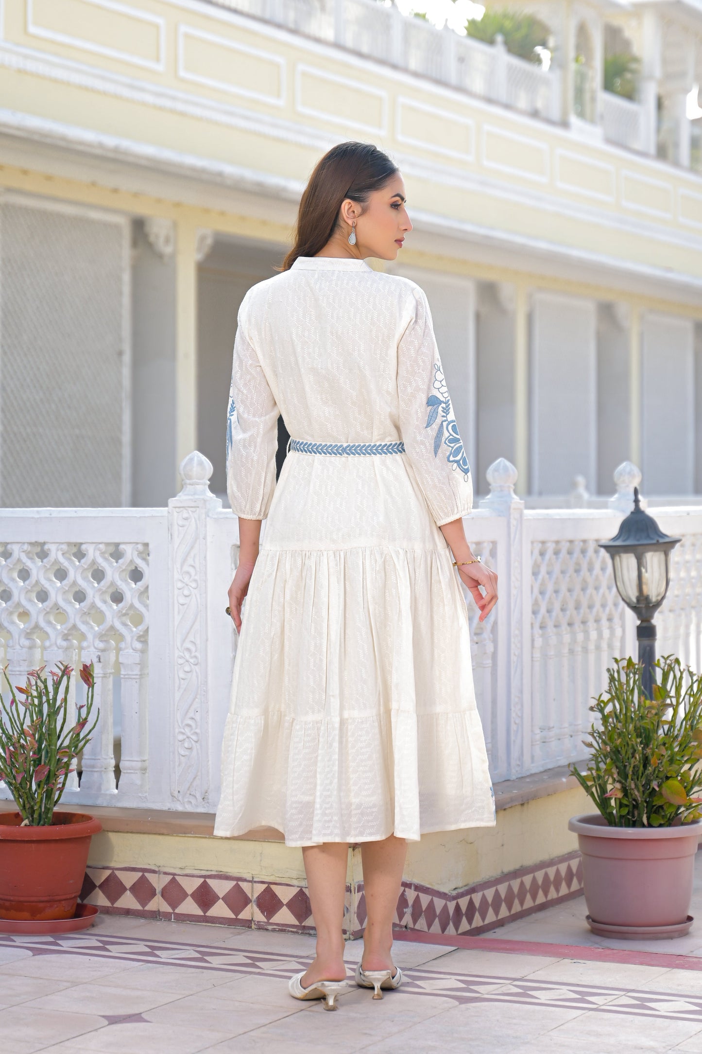 Blue Garden Embroidered Cotton Dress
