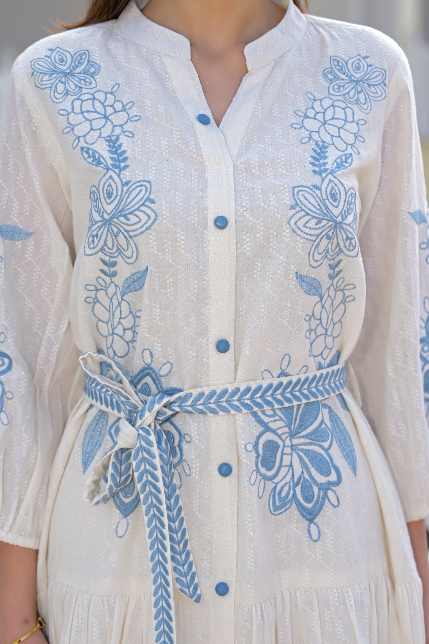 Blue Garden Embroidered Cotton Dress