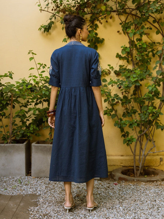 Midnight Garden Embroidered Cotton Maxi Dress