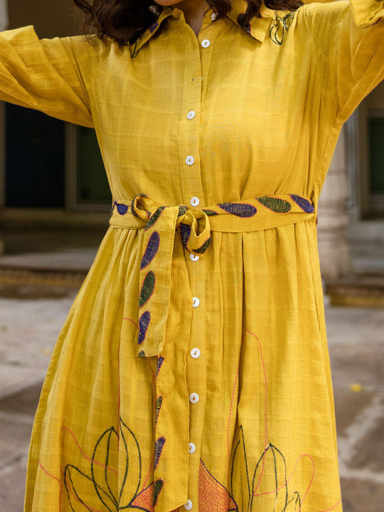 Saffron Bloom Cotton Embroidered Dress