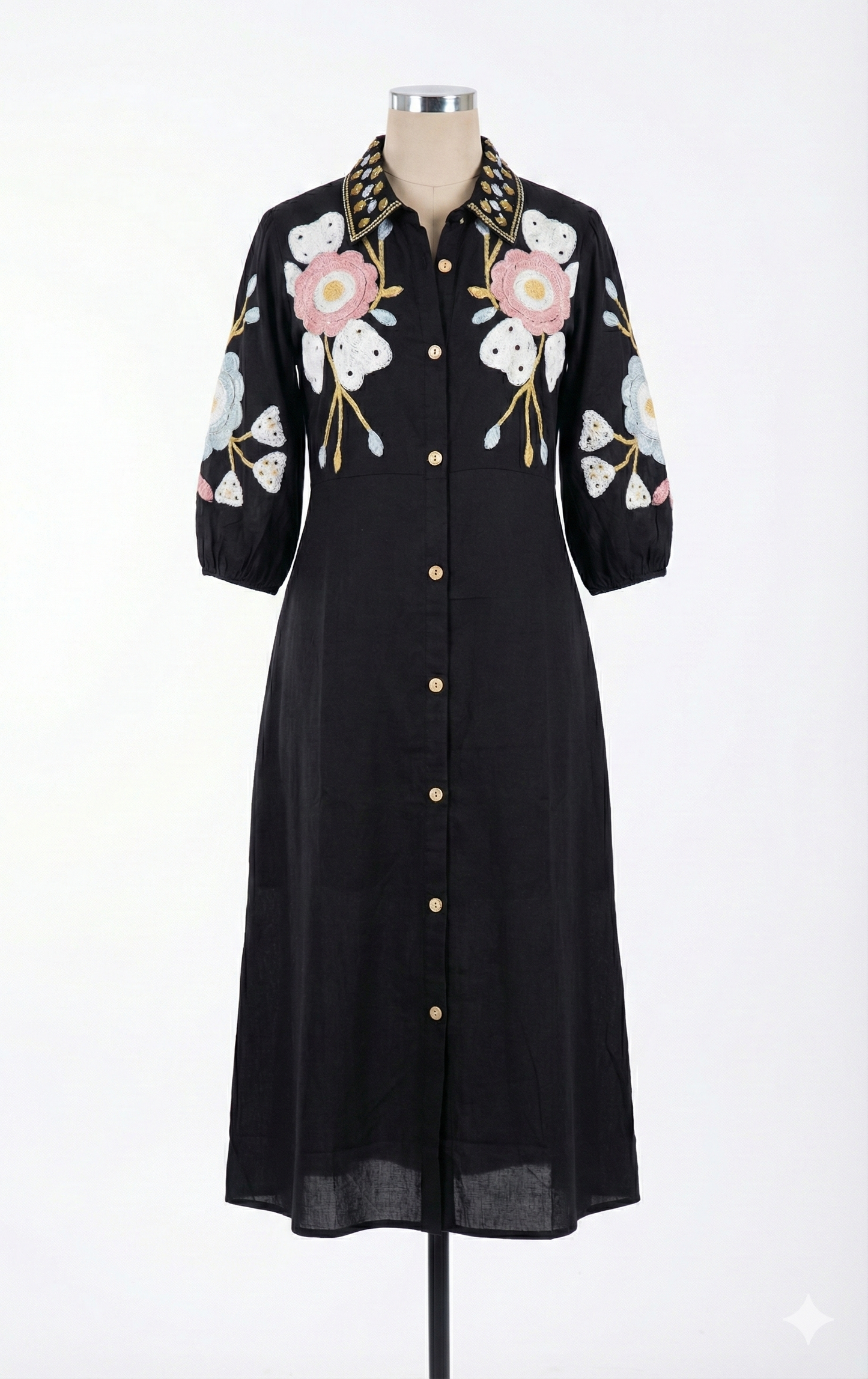 Noir Garden Luxe Embroidered Midi Dress