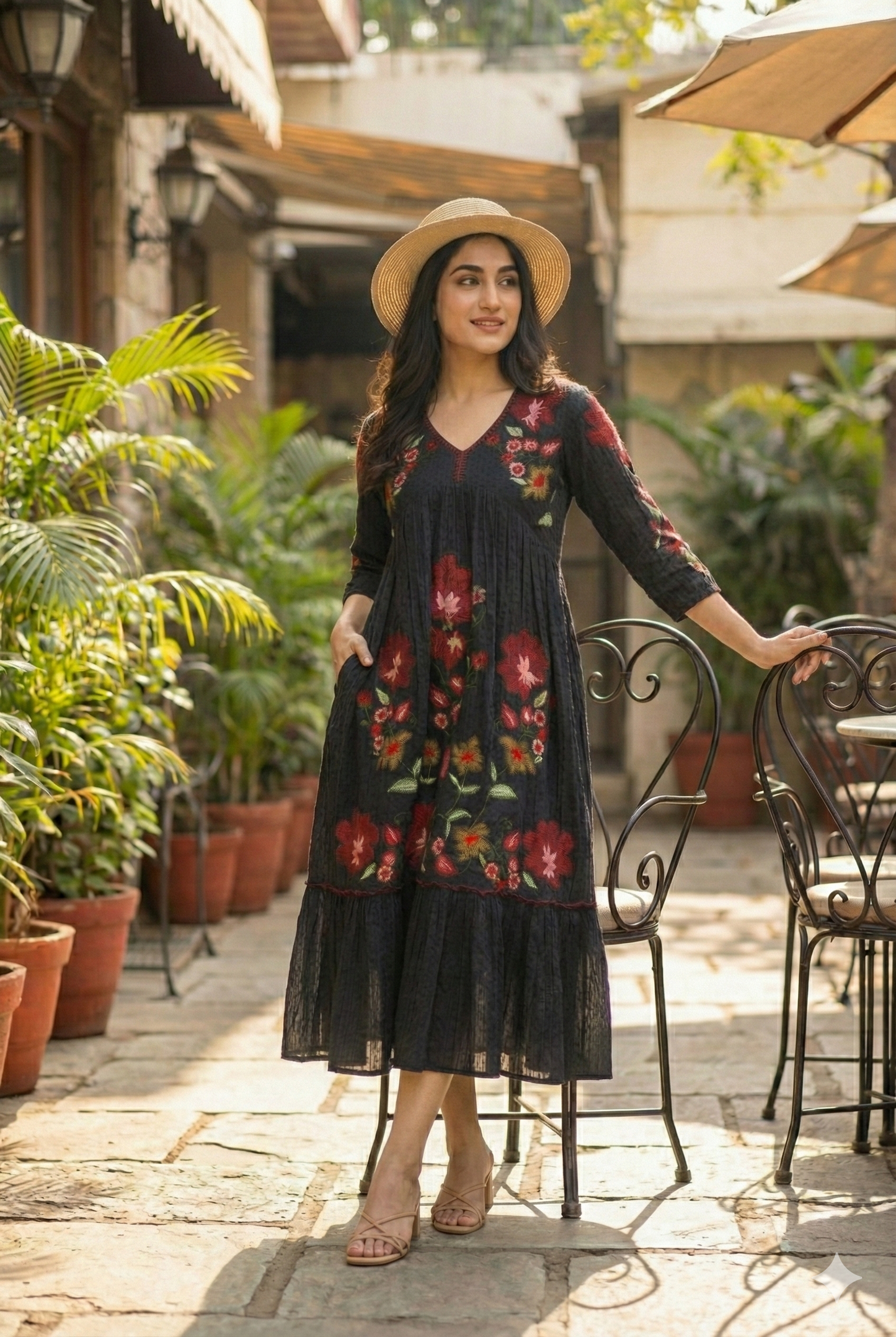 Midnight Meadow Hand-Embroidered Dress