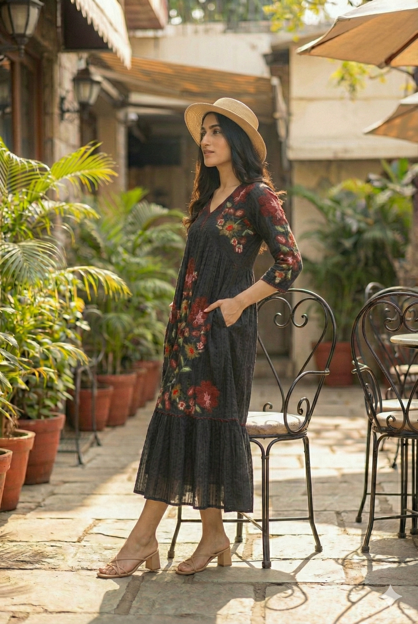 Midnight Meadow Hand-Embroidered Dress