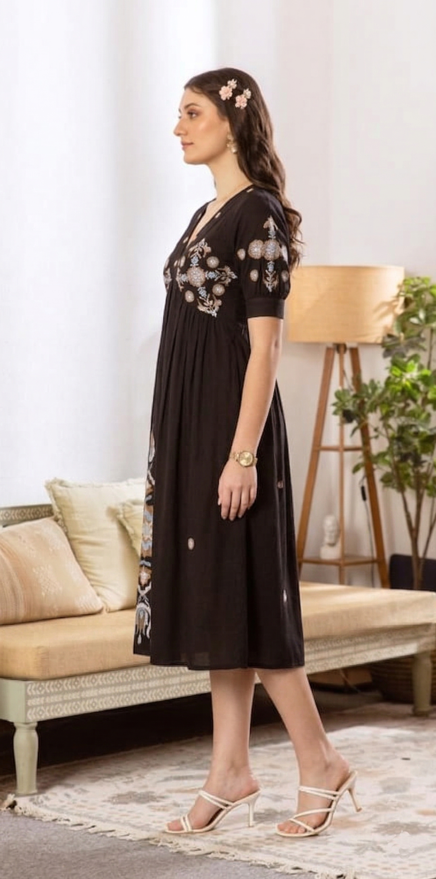 Black Royale Floral Embroidered Dress