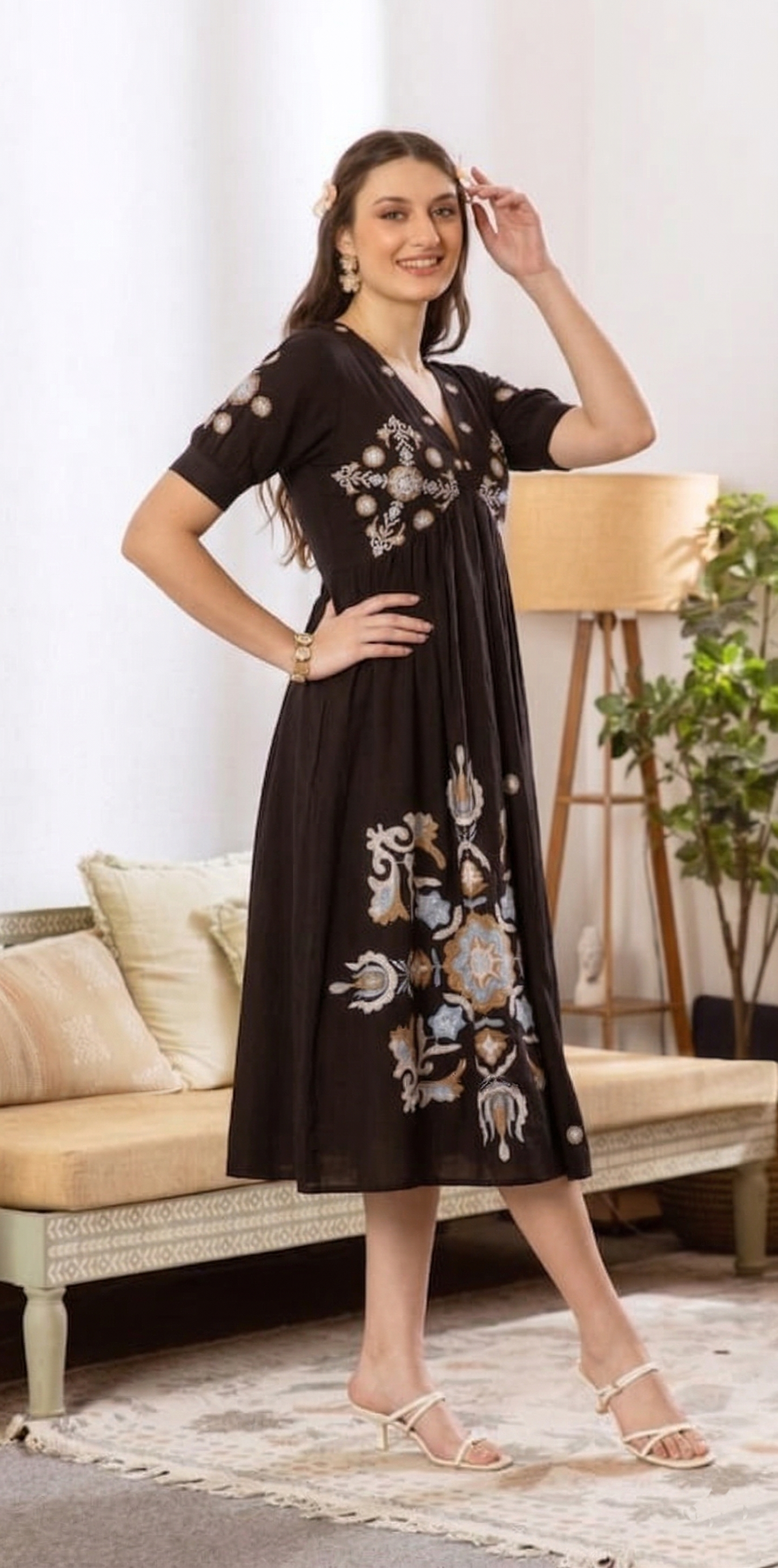 Black Royale Floral Embroidered Dress
