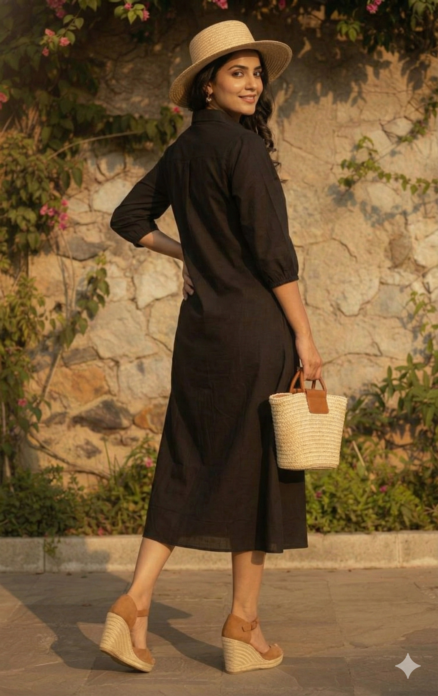 Noir Garden Luxe Embroidered Midi Dress