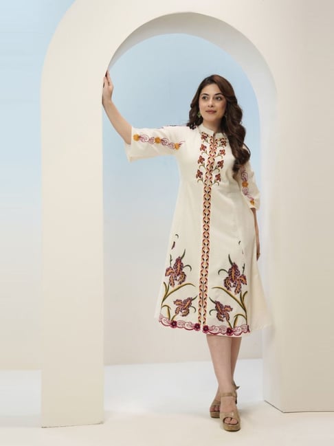 Royal Ivory Floral Embroidered Maxi Dress