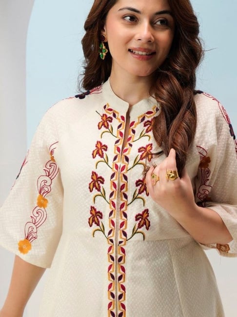 Royal Ivory Floral Embroidered Maxi Dress
