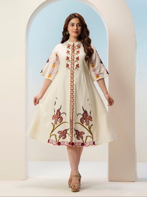 Royal Ivory Floral Embroidered Maxi Dress