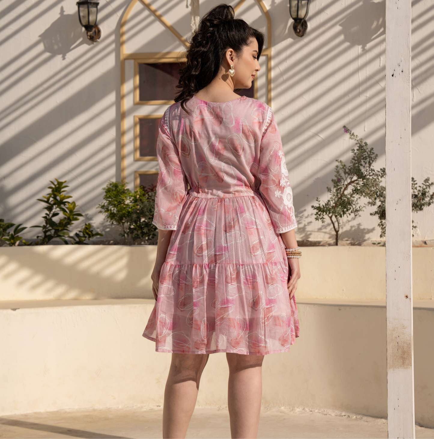 Rose Blush Embroidered Pure Cotton Short Dress