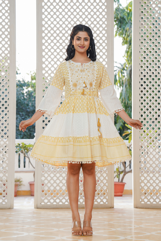 Lemon Chantilly Bloom Embroidered Cotton Dress